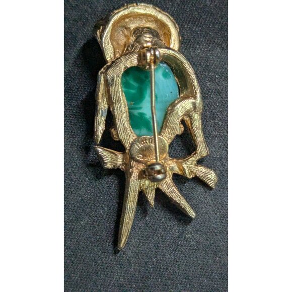 Vintage Hattie Carnegie Owl Brooch With Faux Green Gemstone & Goldtone Finish - Picture 6 of 7